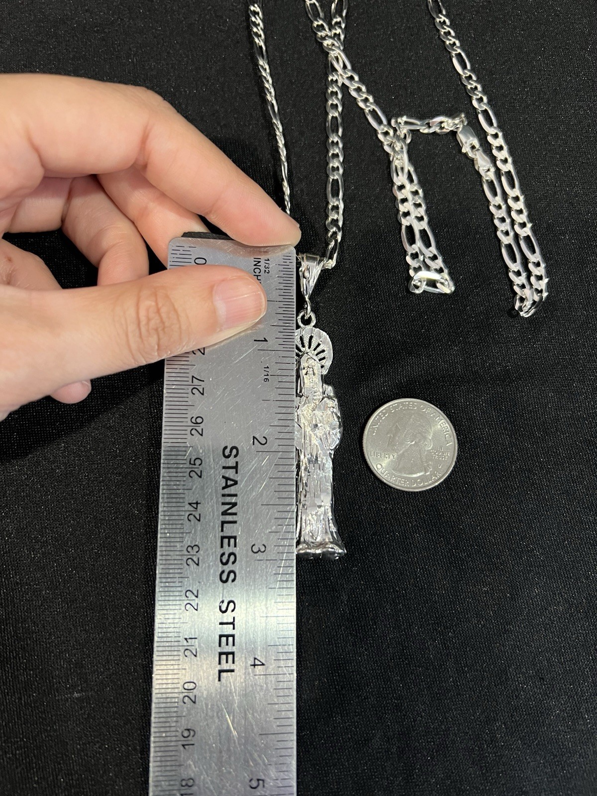 925 Sterling Silver Men Women Big Santa Muerte Grim Reaper Figaro Chain 20 24 30