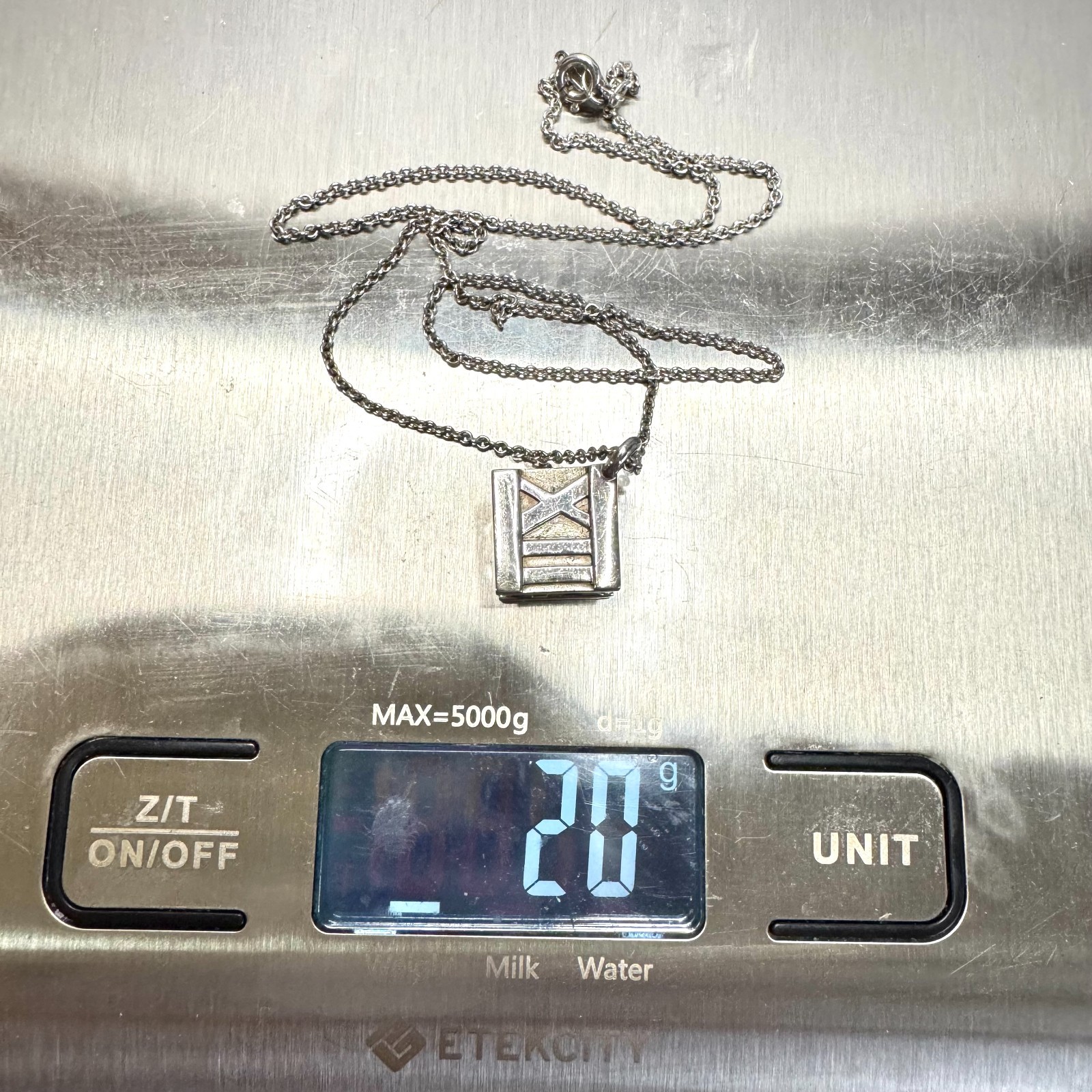 Tiffany & Co Atlas Cube Necklace Italy Sterling Silver Pendant Pouch 20g Rare