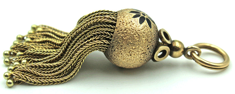 Antique Yellow Gold Victorian 12K & 10K Enameled Tassel Pendant 11.2 Grams 2.25″