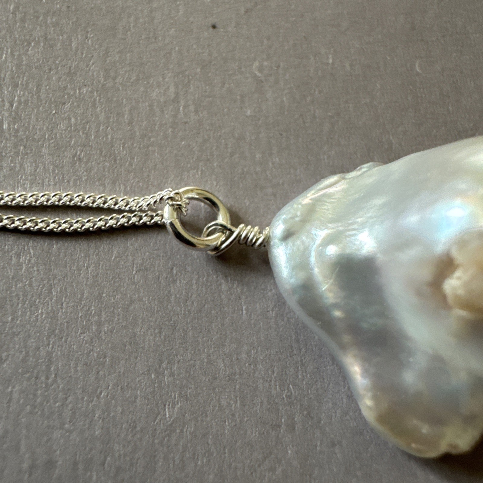 Sterling Silver 925 21mm Freshwater Pearl Pendant Italy 18” Curb Chain Necklace