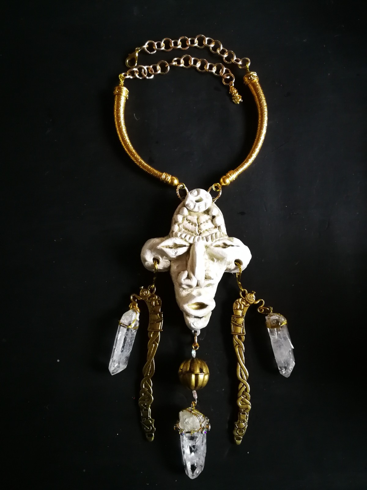 Luxury Jewelry Necklace Pendant Tribal Crystal Rock Charm Statement Ethnic Mask