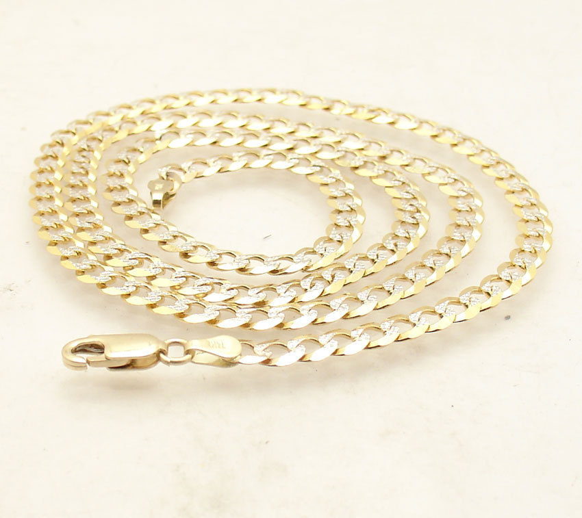 4.8mm Solid Miami Cuban Curb Link Pave Chain Necklace Real 14K Yellow White Gold