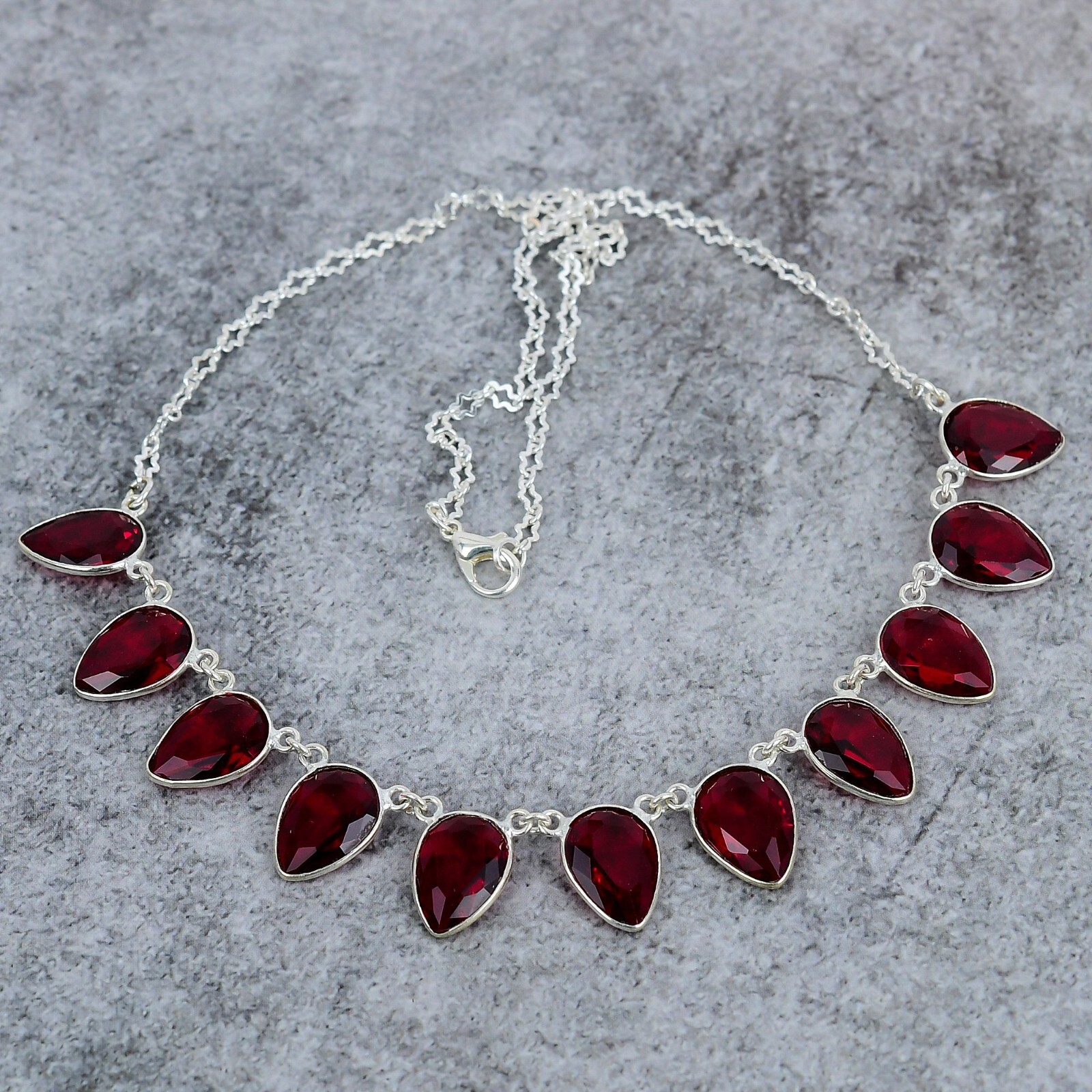 Garnet Gemstone Necklace 925 Sterling Silver Ethnic Jewelry Gift For Her – 18″