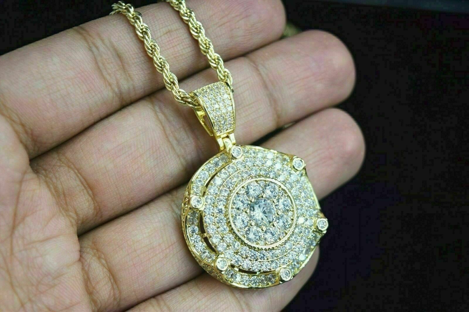 3.20 Ct Round Cut VVS1 Diamond Medallion Pendant Pave Charm 14K Yellow Gold Over
