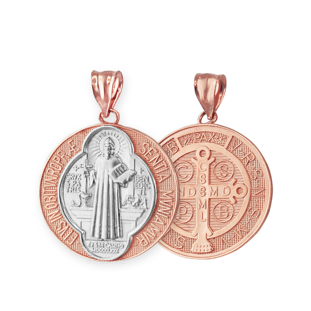 Gold Saint Benedict Medal Reversible Pendant Necklace – 10k & 14k Yellow, White
