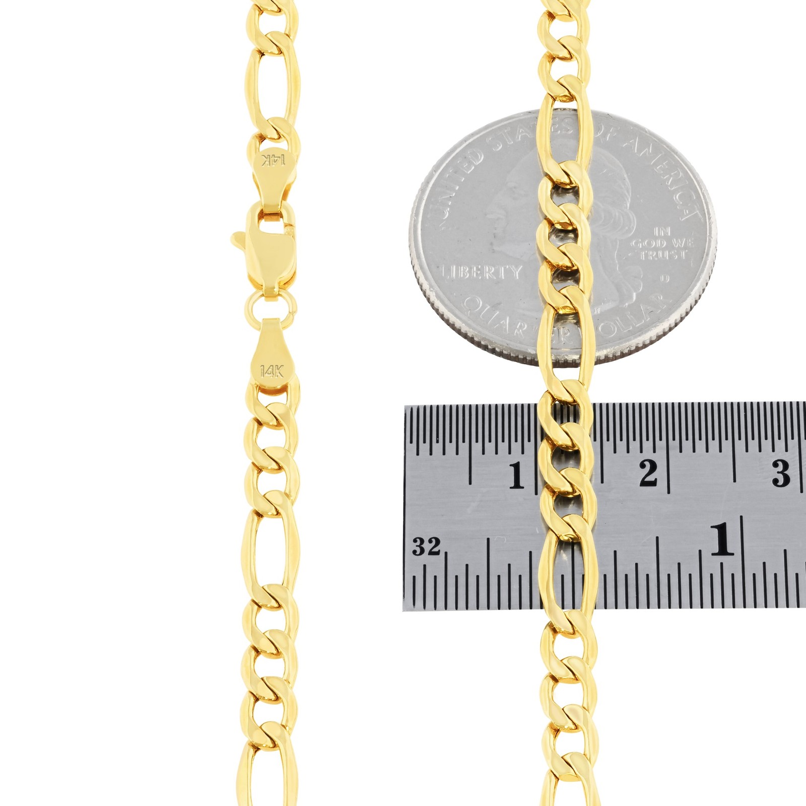 14K Yellow Gold 4.5mm Figaro Chain Link Italian Necklace Mens Womens 16″- 30″