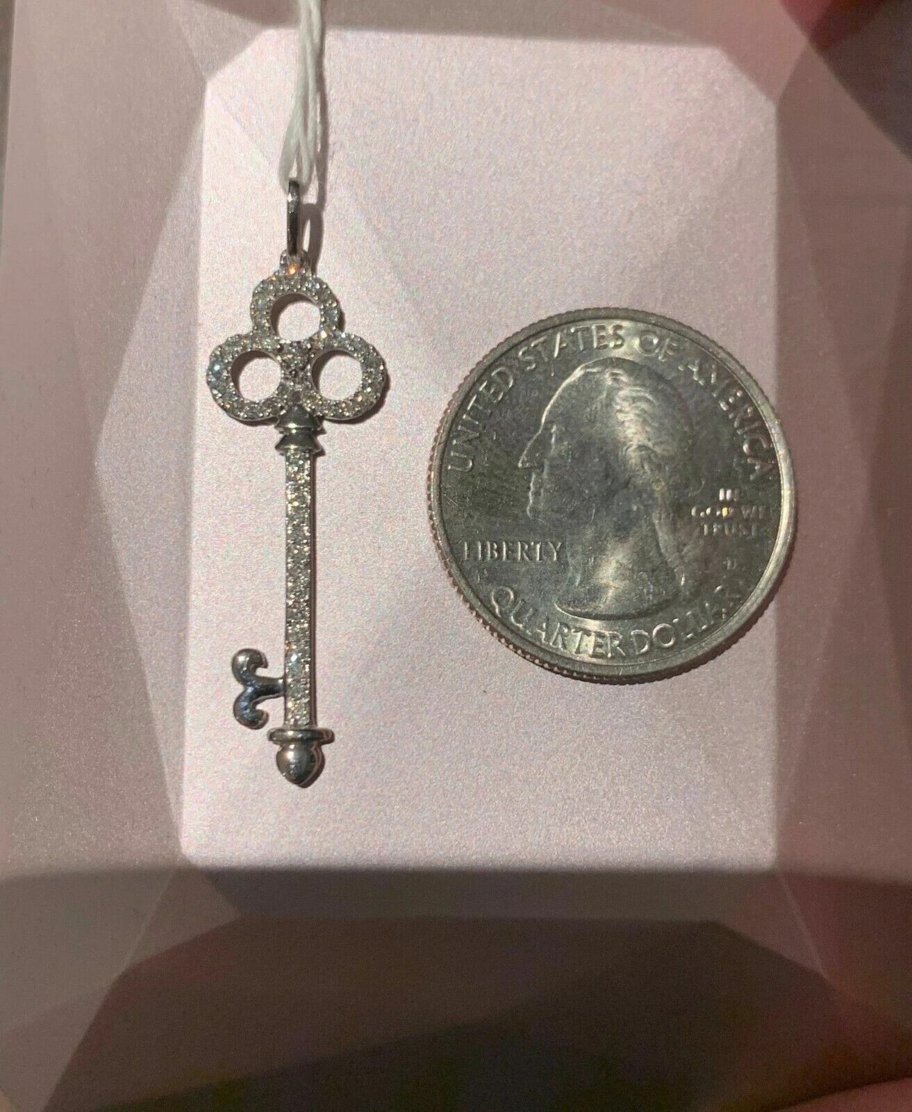 0.80Ct Round Cut Diamond Key Pendant Necklace 14K White Gold Finish Free Chain