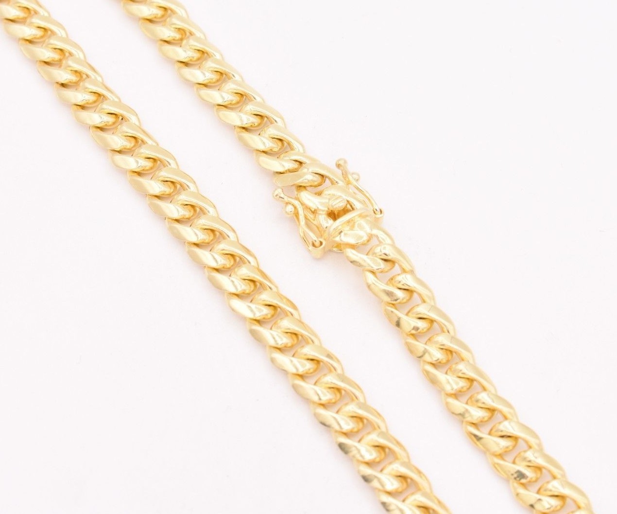 7mm Miami Cuban Box Lock Chain Necklace Solid 14K Yellow Gold-Plated Silver 925