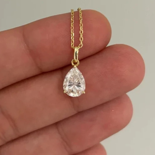 3.00Ct Pear-Cut Lab Grown Diamond Solitaire Necklace Pendant 14k Yellow Gold
