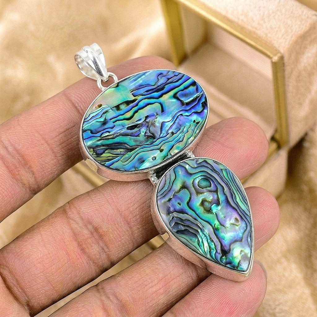 Silver Abalone Shell Gemstone Pendant 925 Sterling Silver Jewelry Pendant