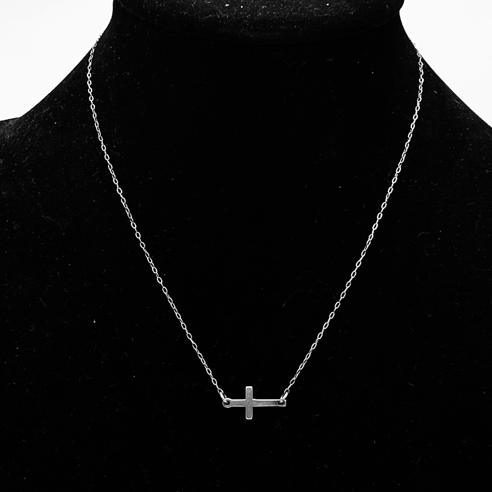 Sterling Silver Minimalist Cross Necklace Horizontal Crucifix Religious 925 16″