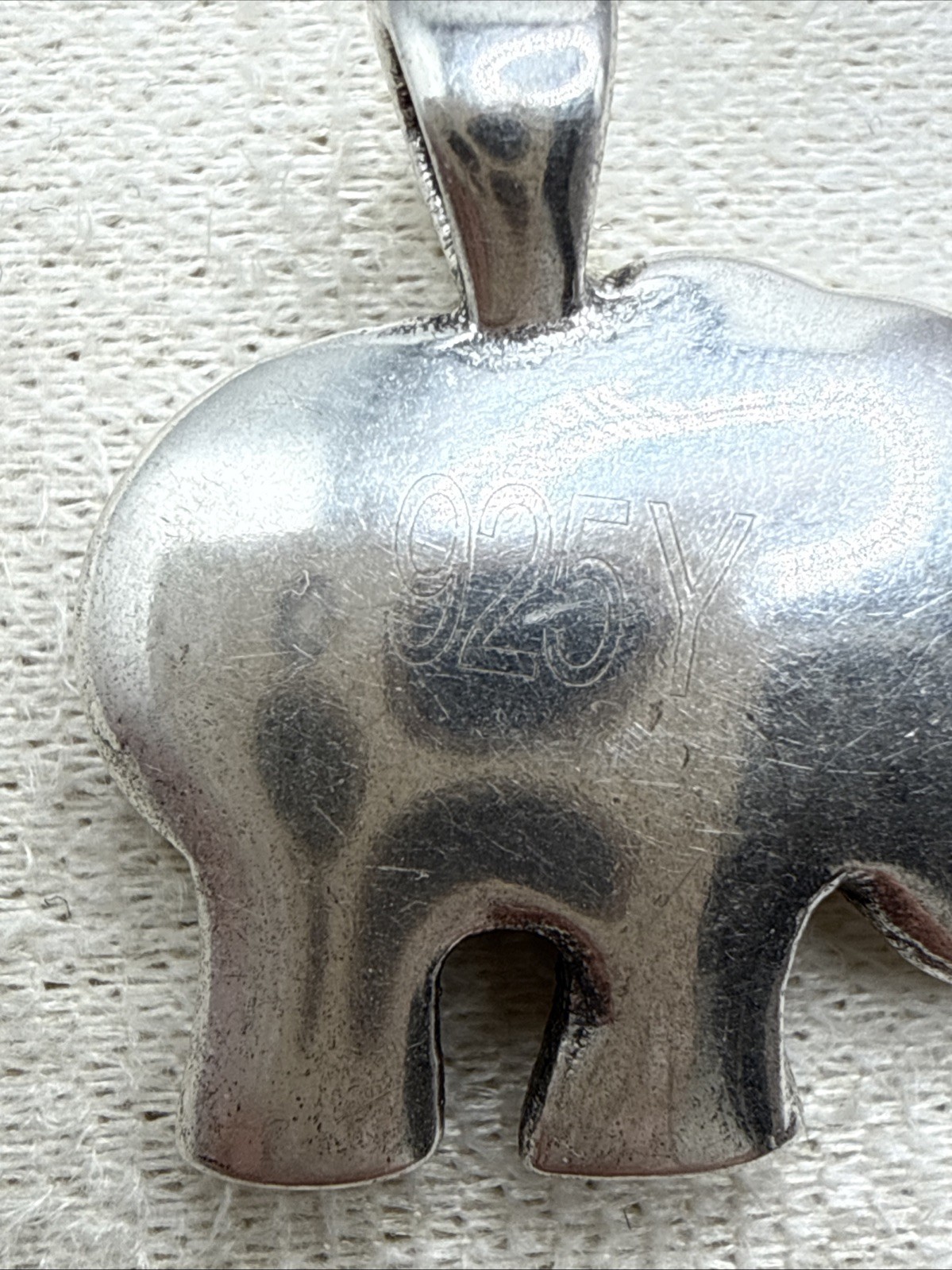 Oxidized Sterling Silver Sparkly Elephant Pendant 1”