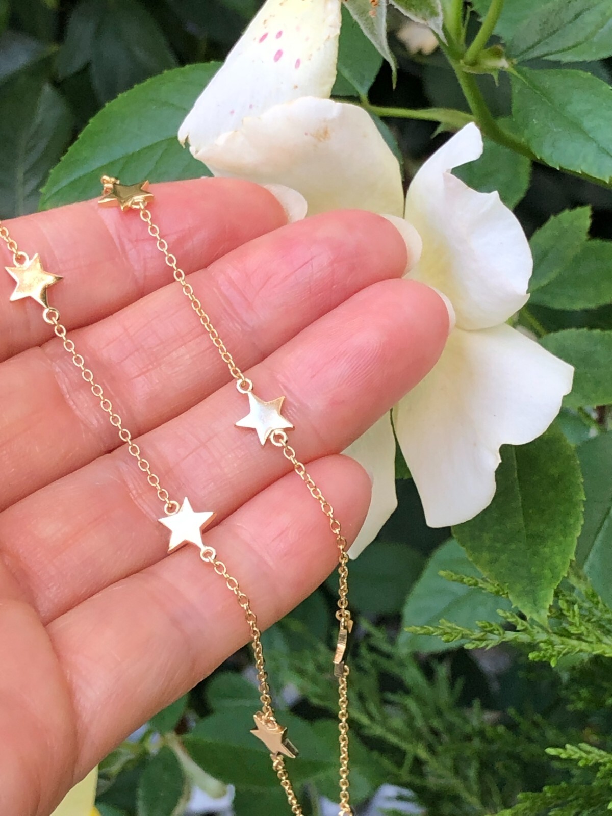 925 Sterling Silver Star Satellite Station Choker Necklace Gold Women 6mm 15.25″