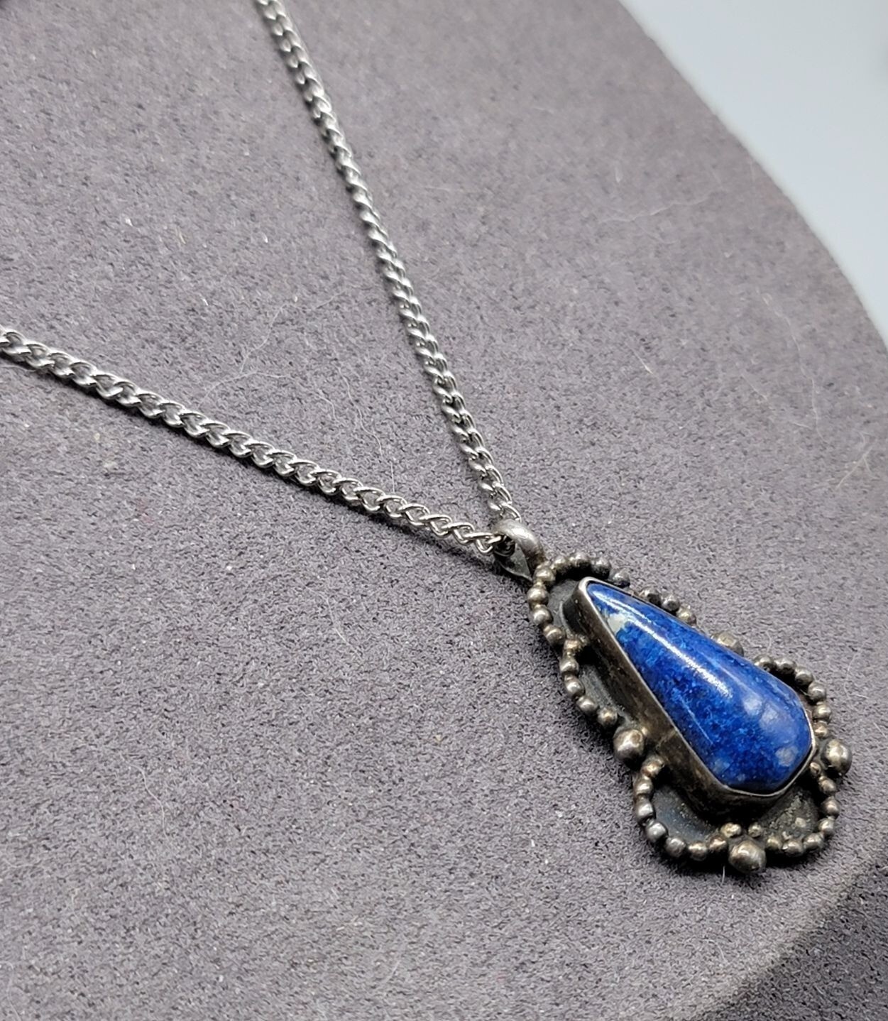Sterling Silver Teardrop Lapis Lazuli Pendant Necklace 16″ Mixed Metal Chain