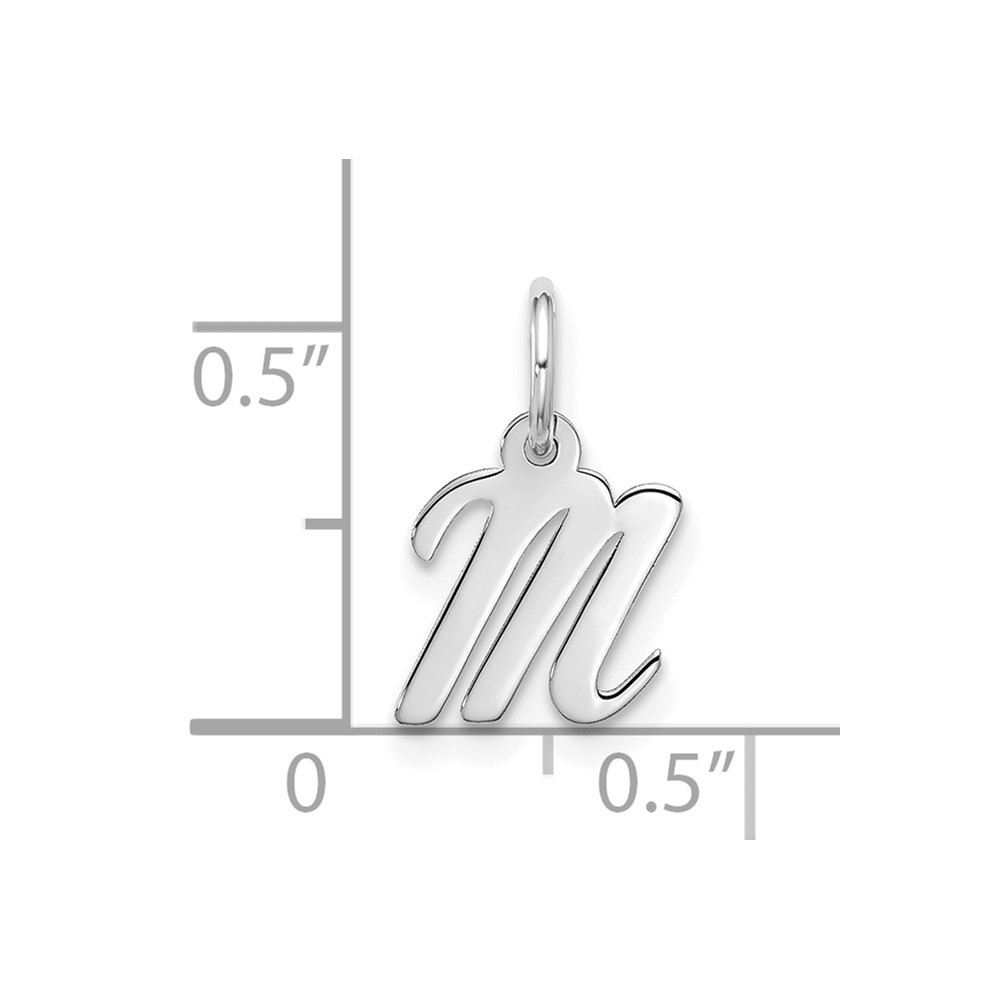 10k White Gold Small Script Initial “M” Letter Charm Pendant 0.23g