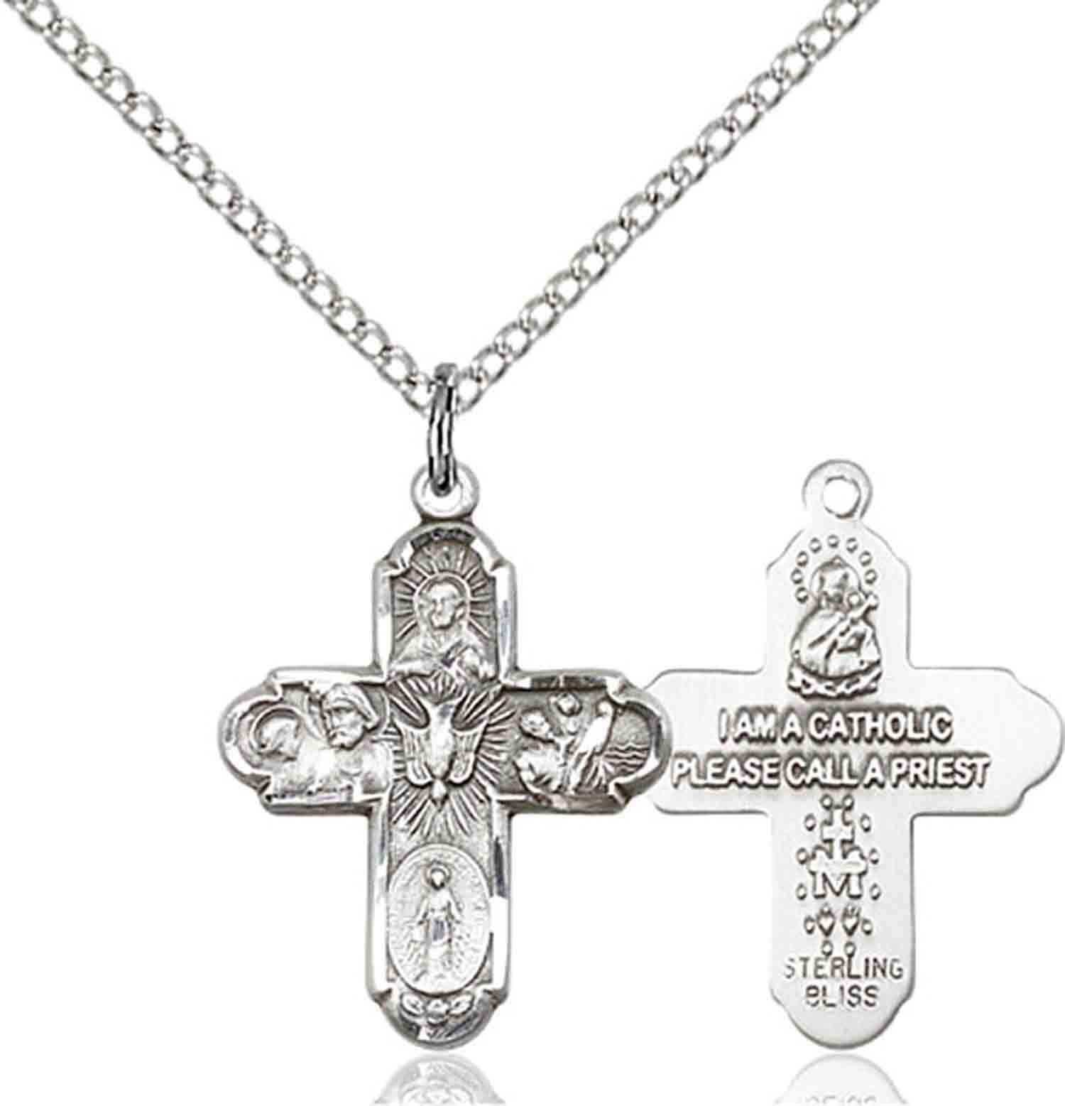 Sterling Silver 5-Way Christian Catholic Medal Pendant Necklace 18″ Chain Boxed