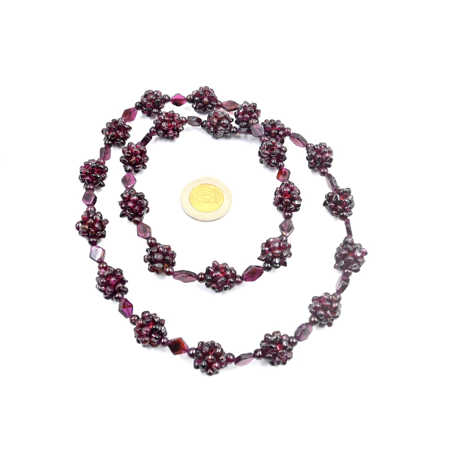 Natural Vintage Bohemian Pyrope Garnet Cluster Gemstone Beaded Pulp Necklace 24″