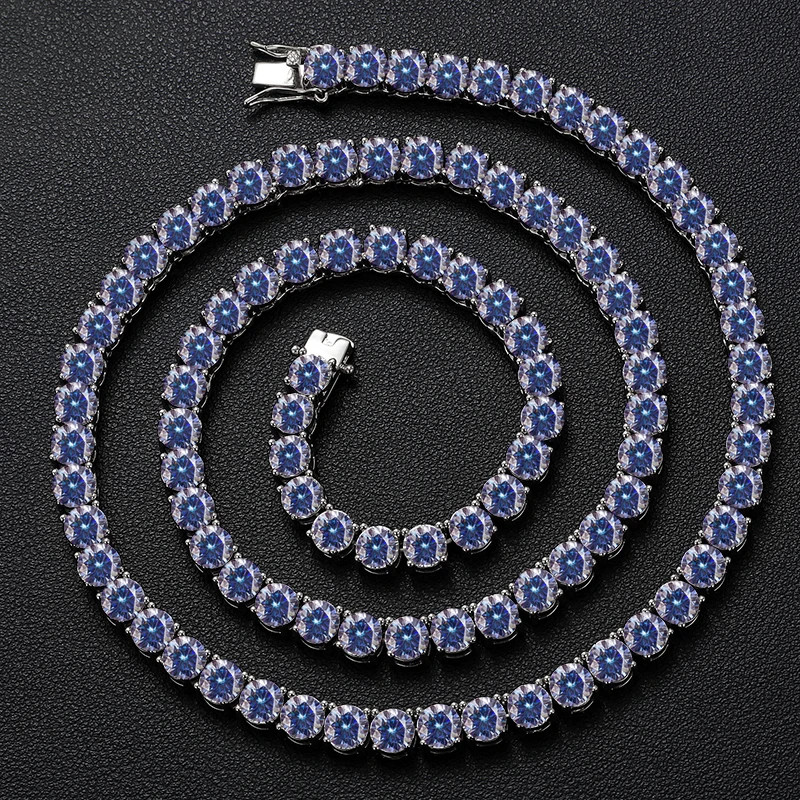 Colorful Real Moissanite Tennis Chain Necklace S925 Silver Bracelet Passes Test