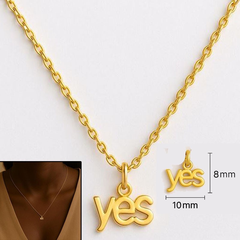 YES” Word Pendant Necklace – 18K Gold Plated Minimalist Girls Good Vibes Jewelry