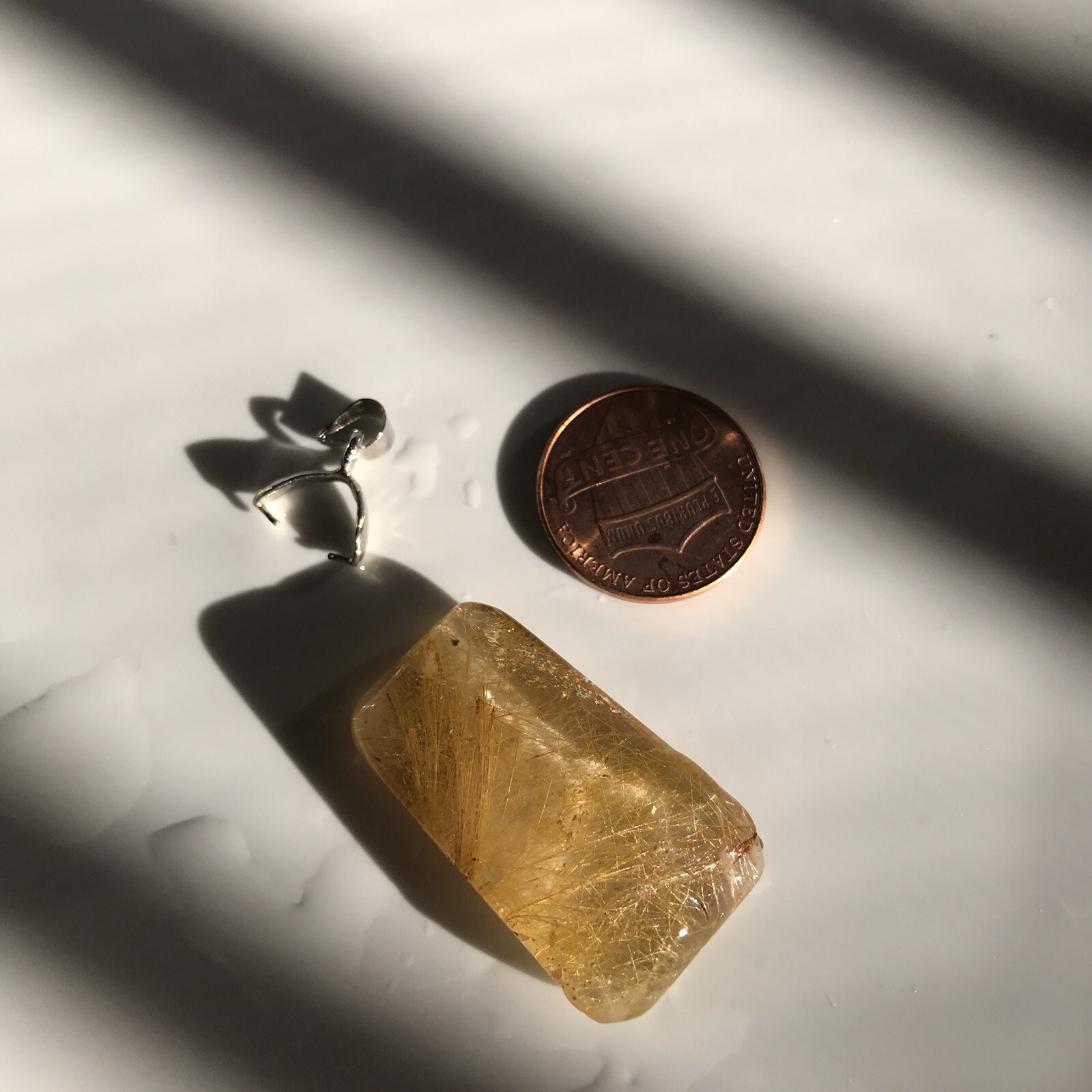 US SELLER Natural cushion Golden Rutilated Quartz Pendant Brazil Crystal 15