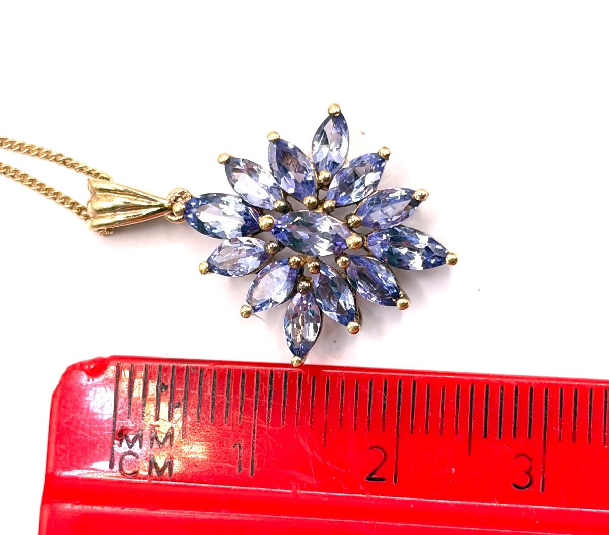 New Sterling Silver Gilt Tanzanite Cluster Pendant Necklace