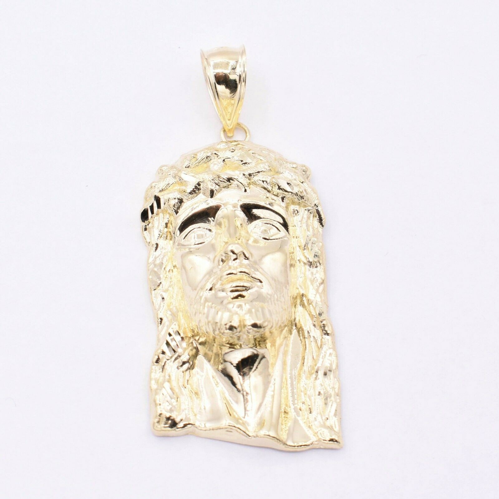 2 3/4″ Textured Face of Jesus Pendant Charm Real Solid 10K Yellow Gold