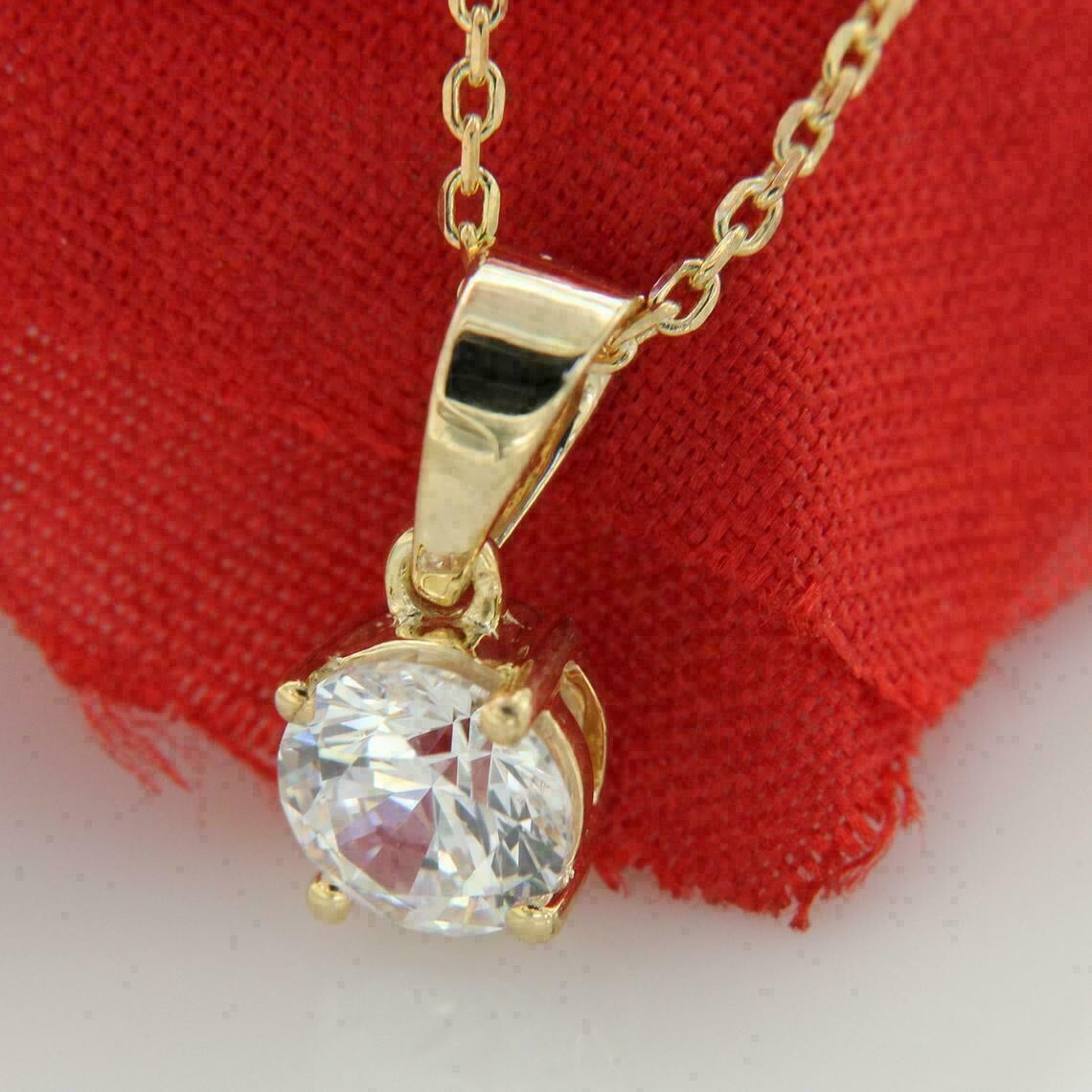 2Ct Round Cut Lab-Created Diamond Solitaire Pendant Chain 14K Yellow Gold Plated