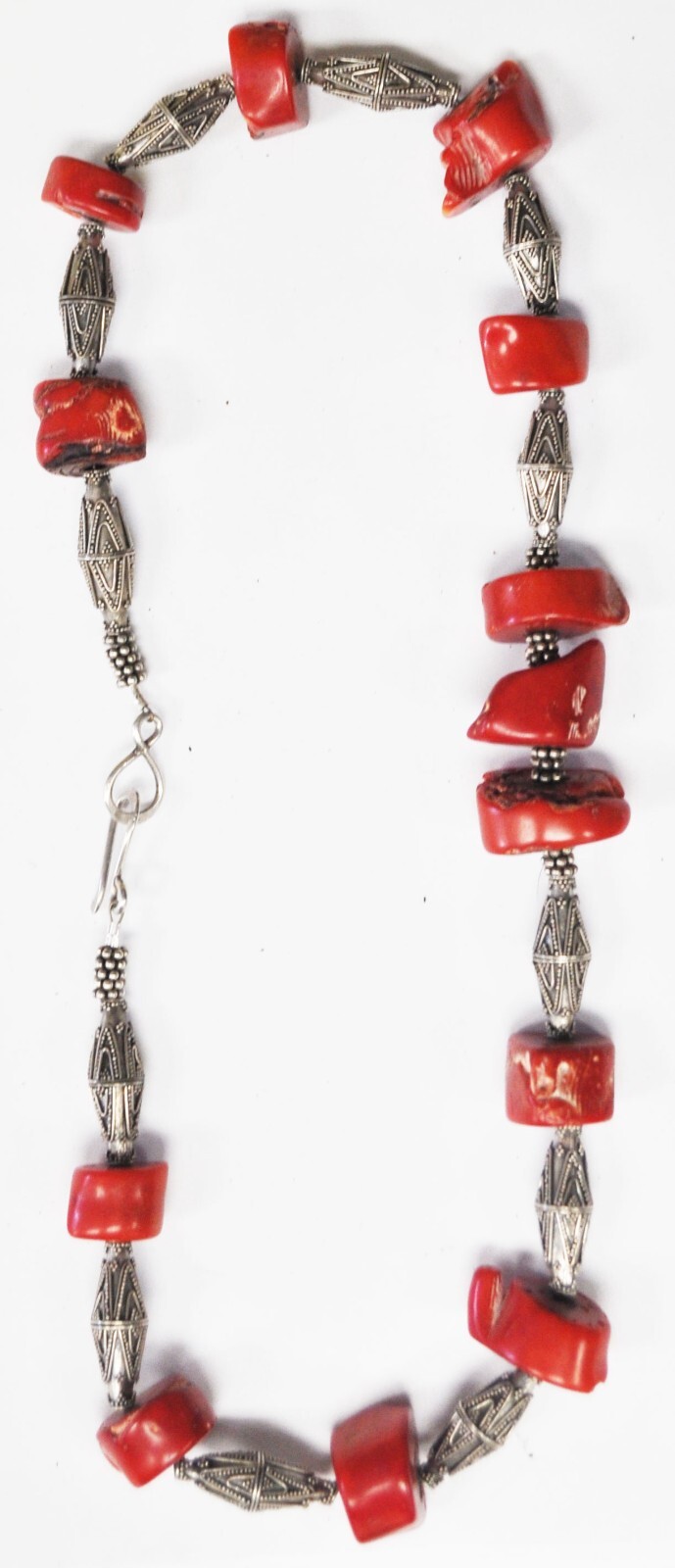 Sterling Silver Bead 27mm Coral Cone Tube Necklace 23.5″