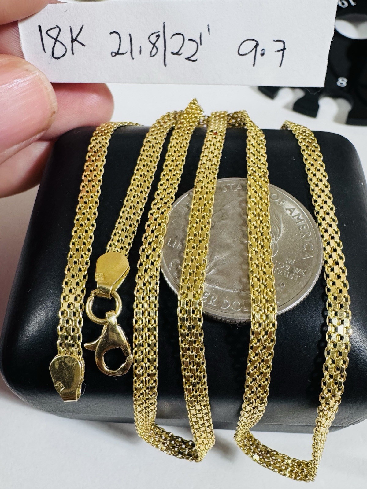 18C 18K 750 Genuine Gold Mesh Chain Necklace 21.8/22” Long 9.7g 3.8mm MENS-WOMEN