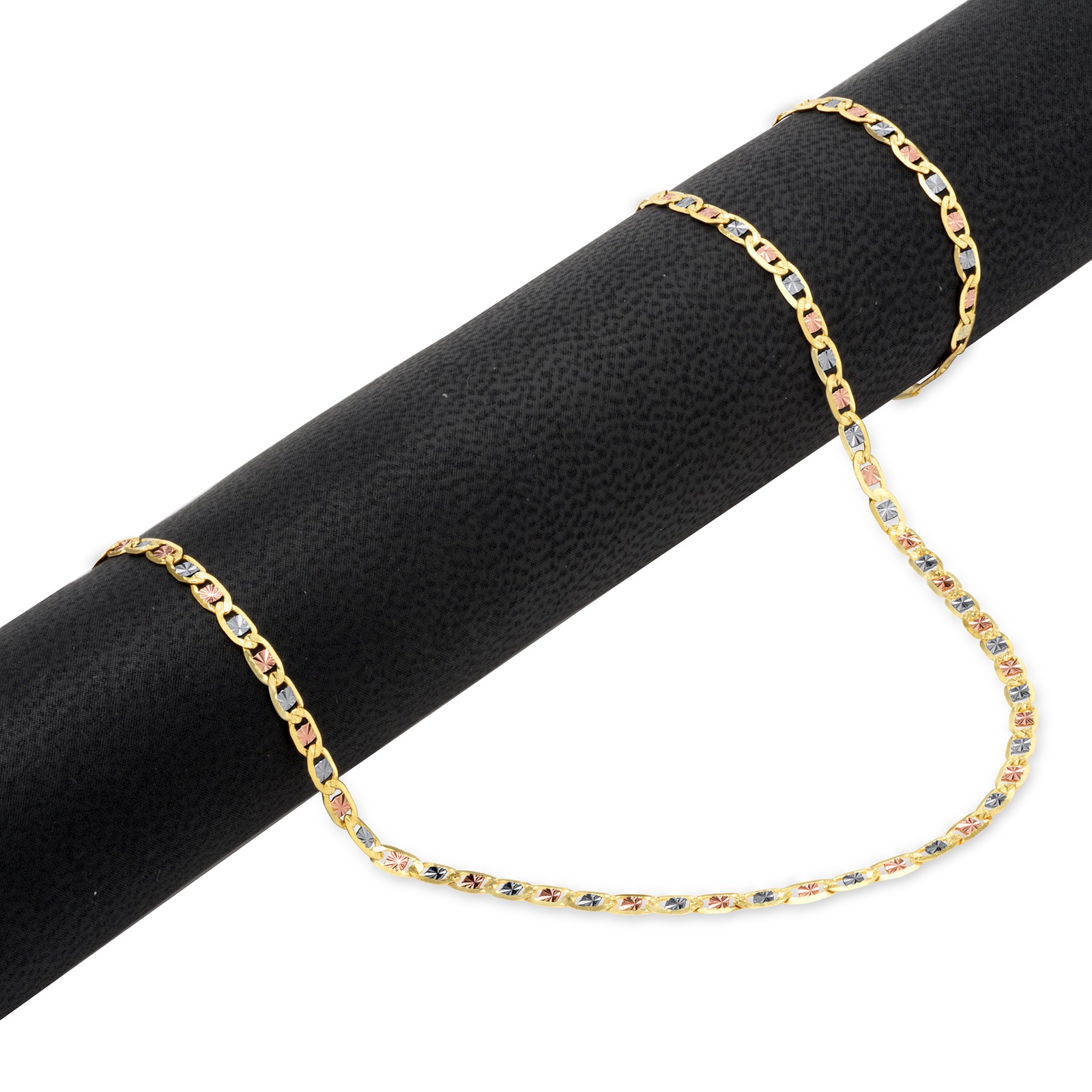 14K Solid Tri Yellow Rose White Gold 2.3mm Valentino Chain Womens Necklace 18″