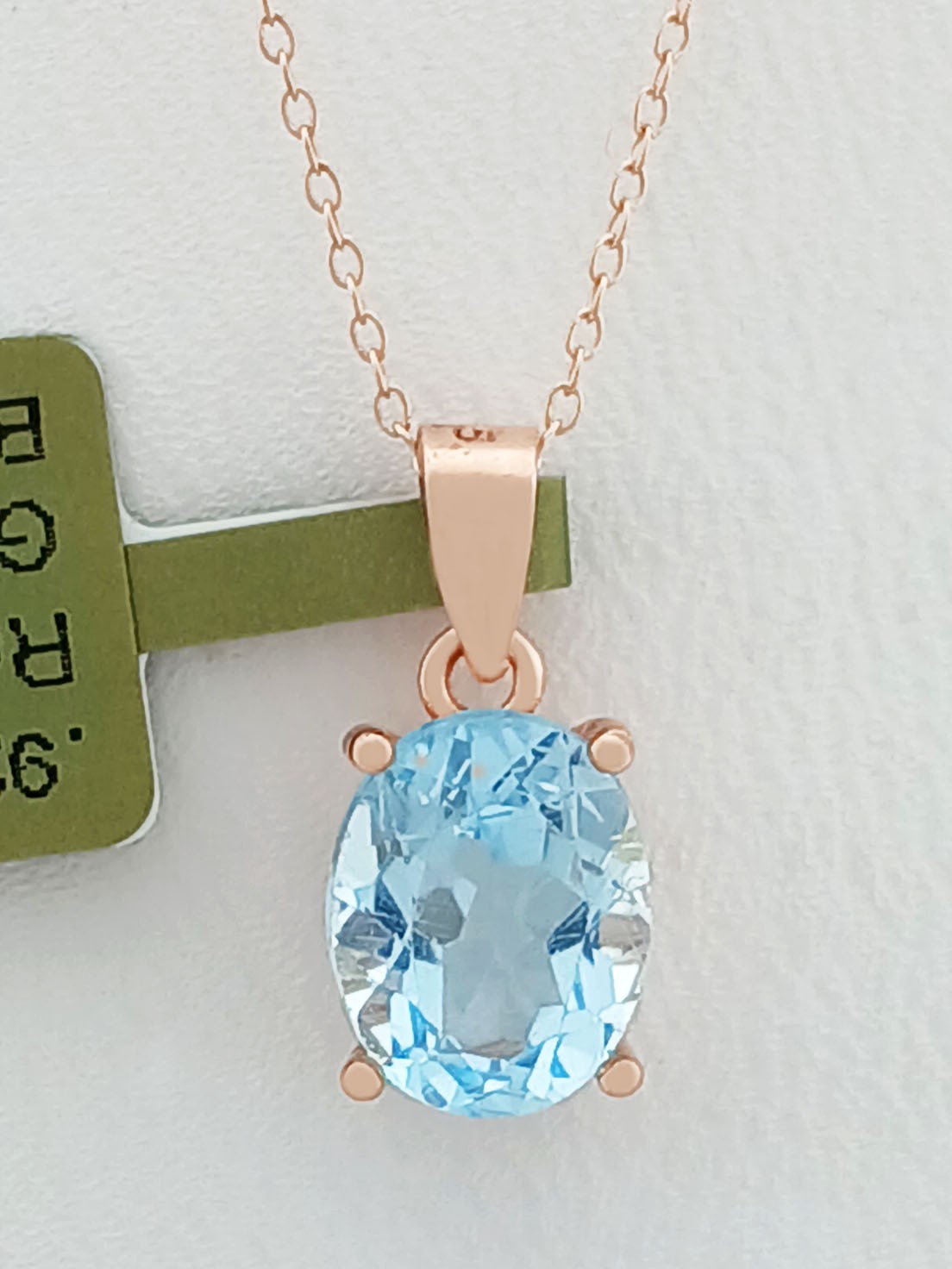 GENUINE 2.25 Cts BLUE TOPAZ PENDANT NECKLACE 14K ROSE GOLD PLATED (.925) – NWT