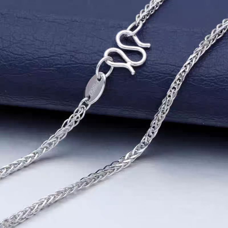 PT950 Pure Platinum 950 Chain 1.2mm-3.5mm Lucky Wheat Link Necklace 16-24inch