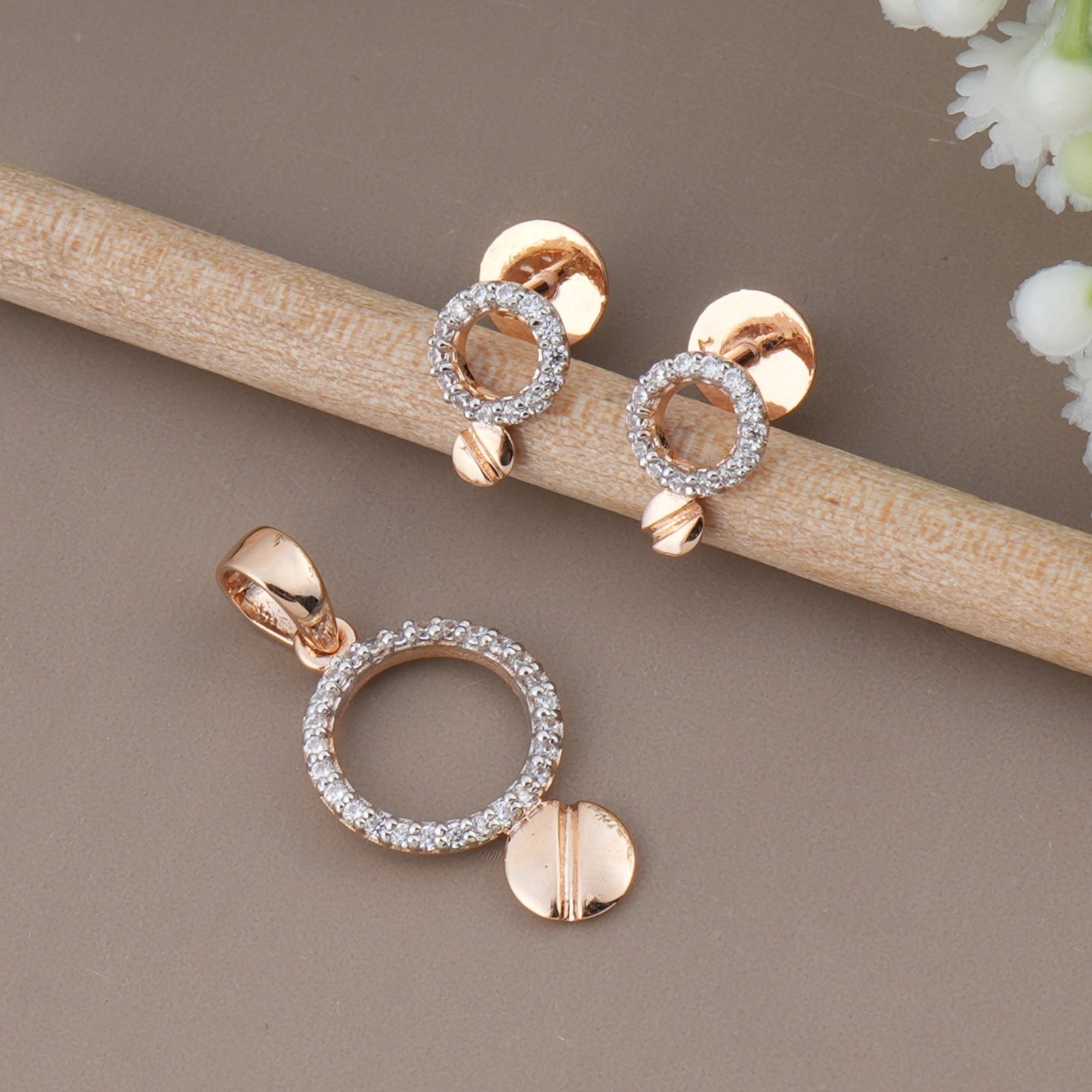 925 Sterling Silver Rose Gold Circle Pendant CZ Diamond Jewelry Anniversary Gift