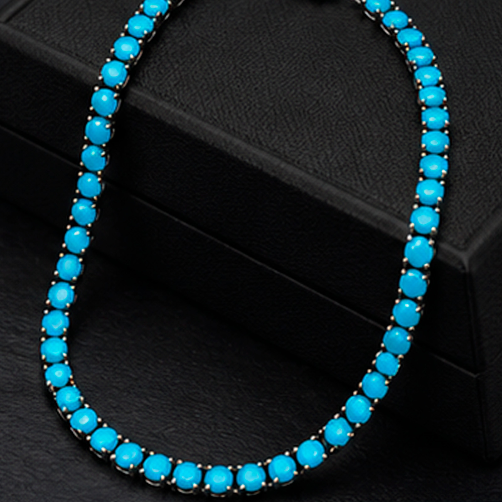 3MM Sky Blue Turquoise Tennis Necklace 14K White Gold Plated 17″ Unisex
