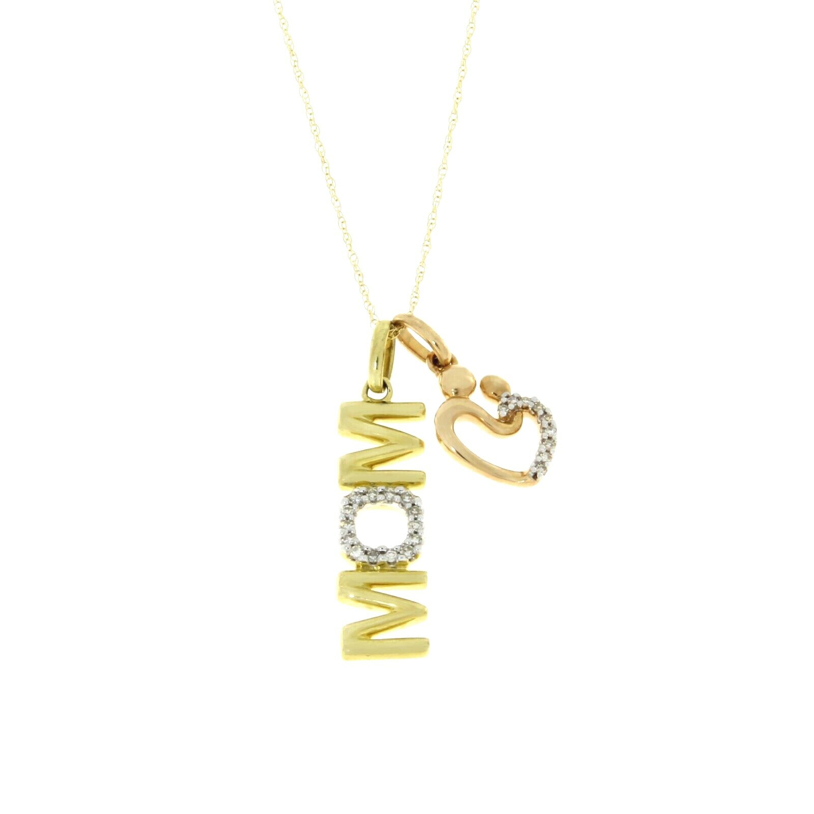 Diamond Mom with Heart Mother & Child Pendant Rose Gold Yellow Gold 10kt