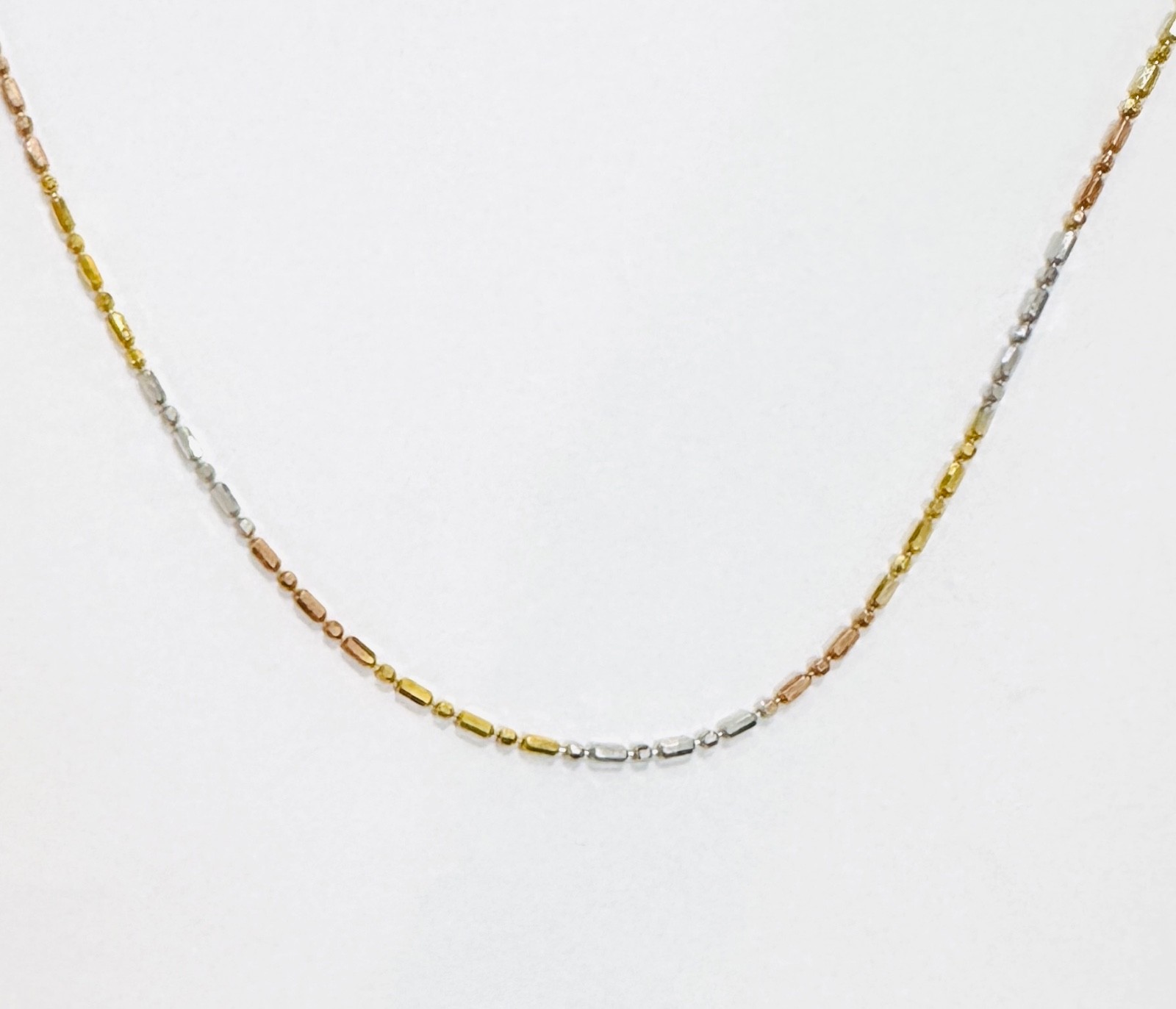 Italian Solid 14k Multi-Tone Yellow, Rose, & White Gold Chain Necklace 18″