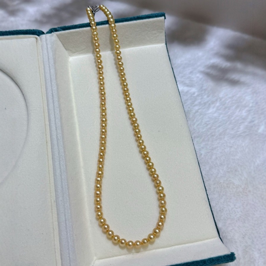 Mini AAAA + 5-6mm south sea Golden pearl necklace 14k Gold clasp