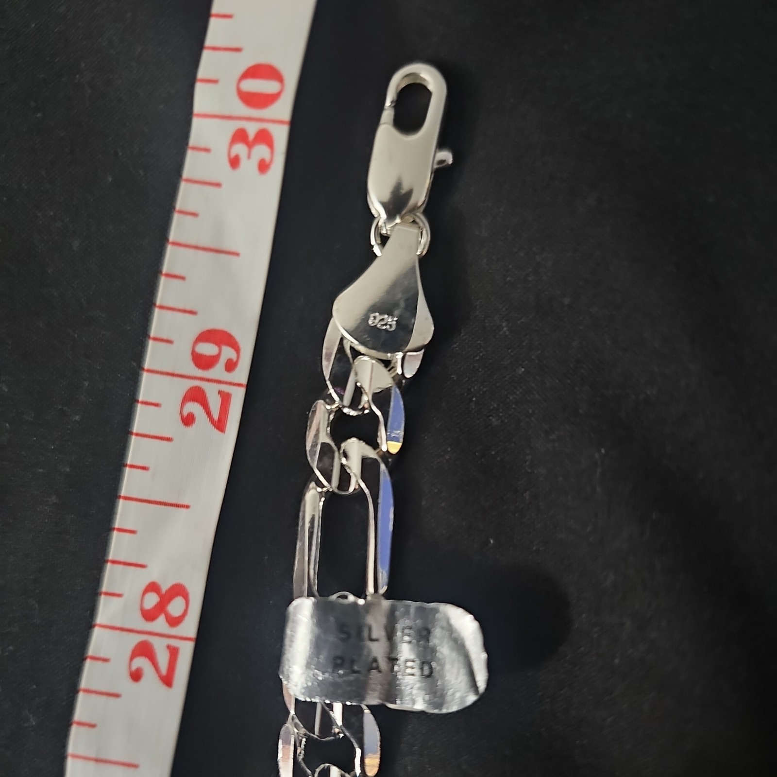 30in 925. Sterling Silver Plated on brass -9mm THICK FIGARO diamond cut Chain.