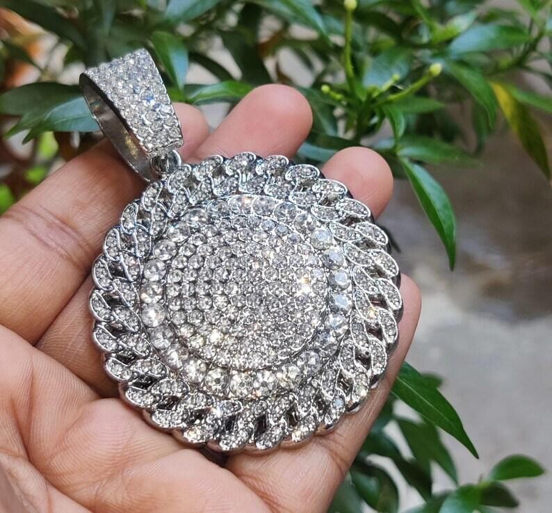 14K White Gold Plated 2Ct Round Lab-Created Diamond Custom Hip Hop Pendant,