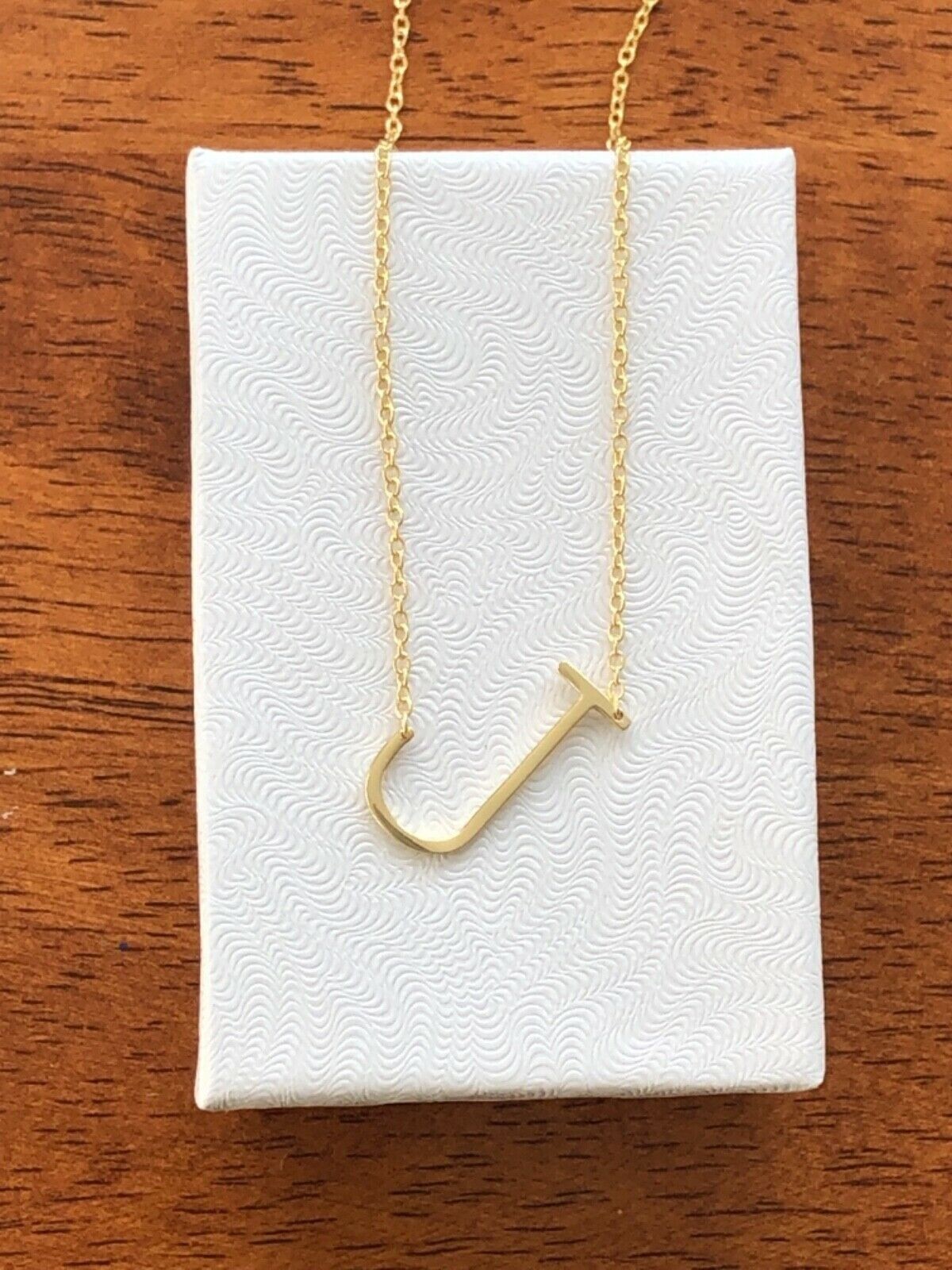 925 Sterling Silver Sideways Initial Letter J Pendant Necklace Gold 16mm Women