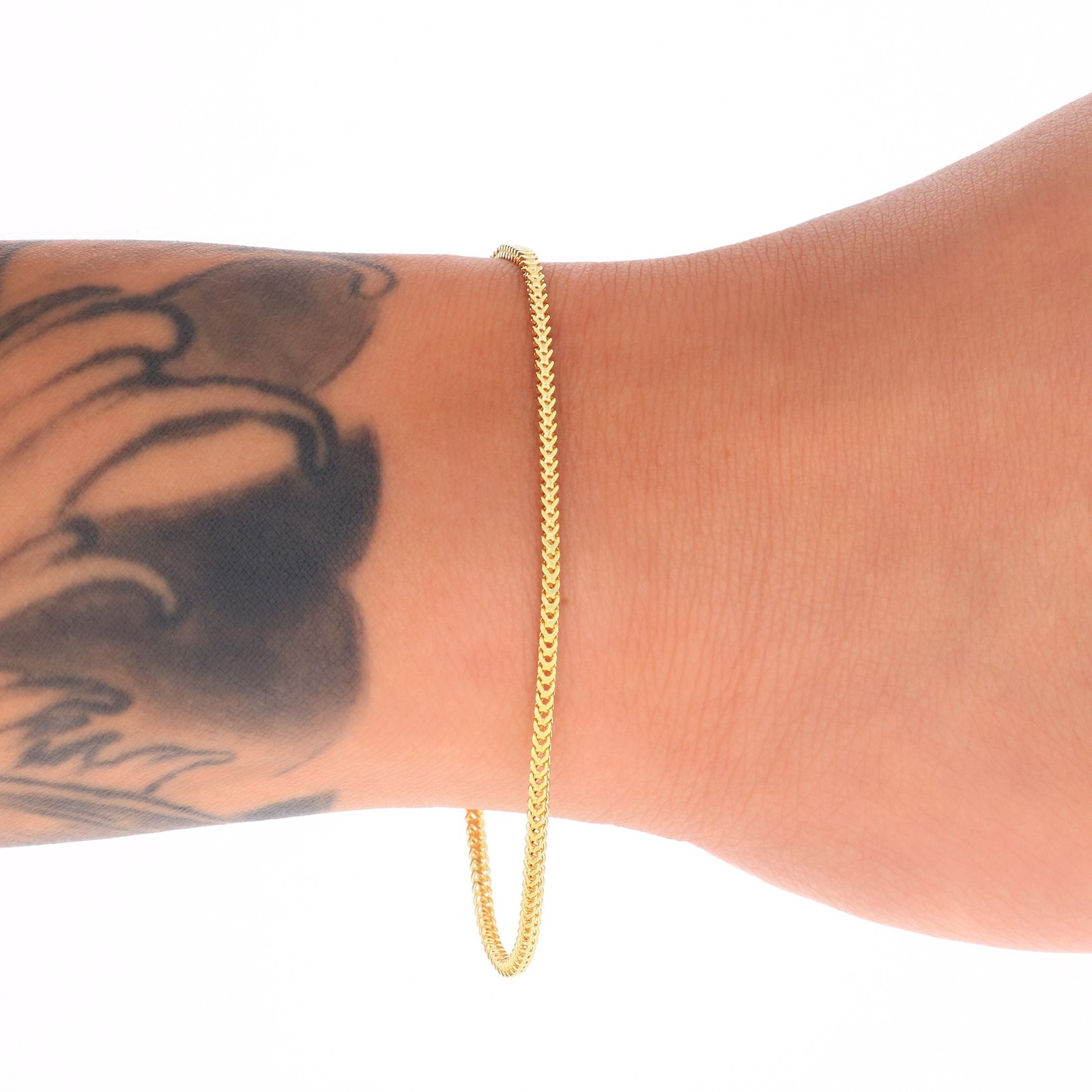 14k Yellow Gold 1.5mm Franco Box Square Wheat Foxtail Bracelet Chain Womens 7″
