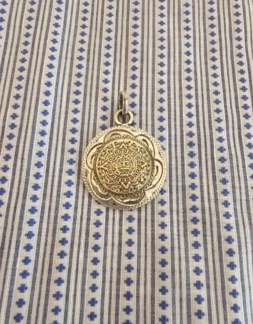 Vintage Mexico Mixed Metal 10k Gold Sterling Silver Aztec Mayan Calendar Pendant