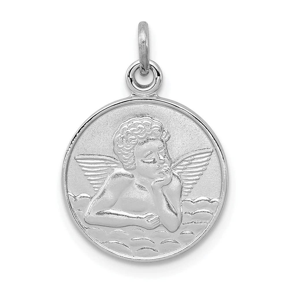 Sterling Silver Platinum-Plated/Plain Back Angel Medal