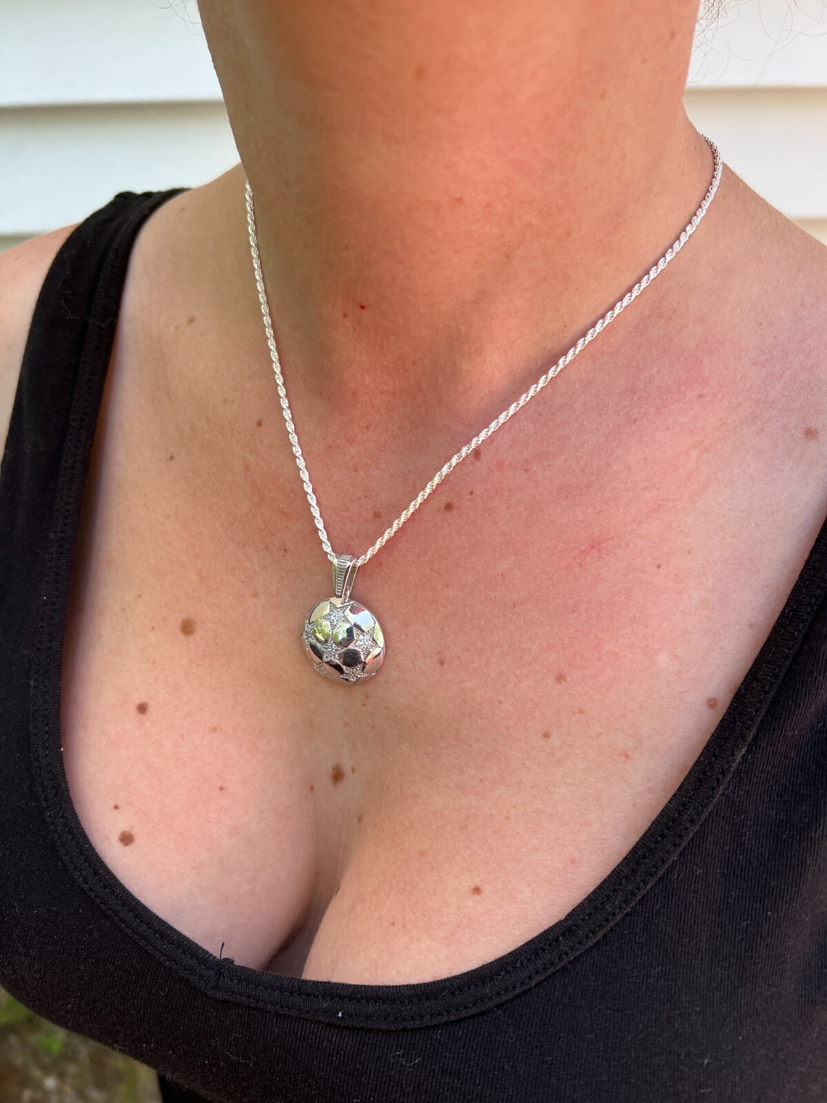 Real 925 Silver 14k Gold Plated Soccer Ball Futbol Star Pendant Necklace Icy CZ
