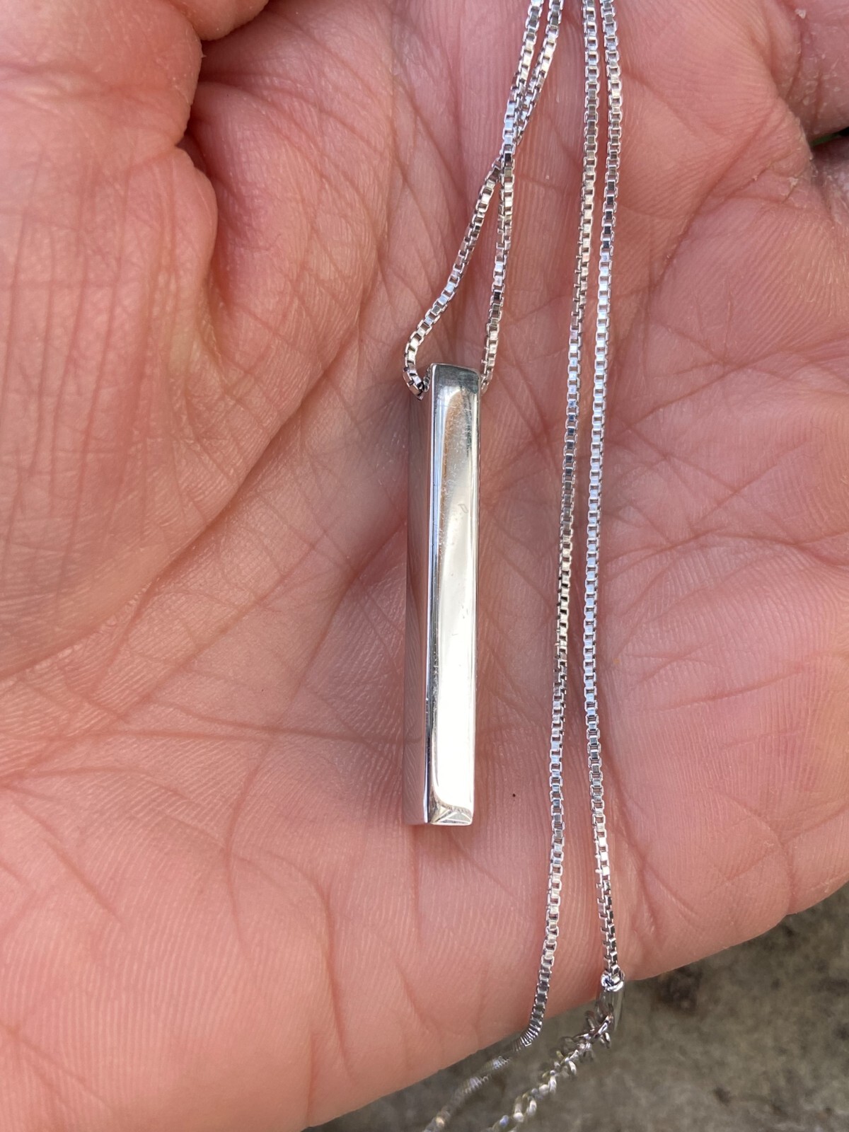 925 Sterling Silver Drop Down Bar Necklace 3D Vertical Rhodium 18″ Adjustable
