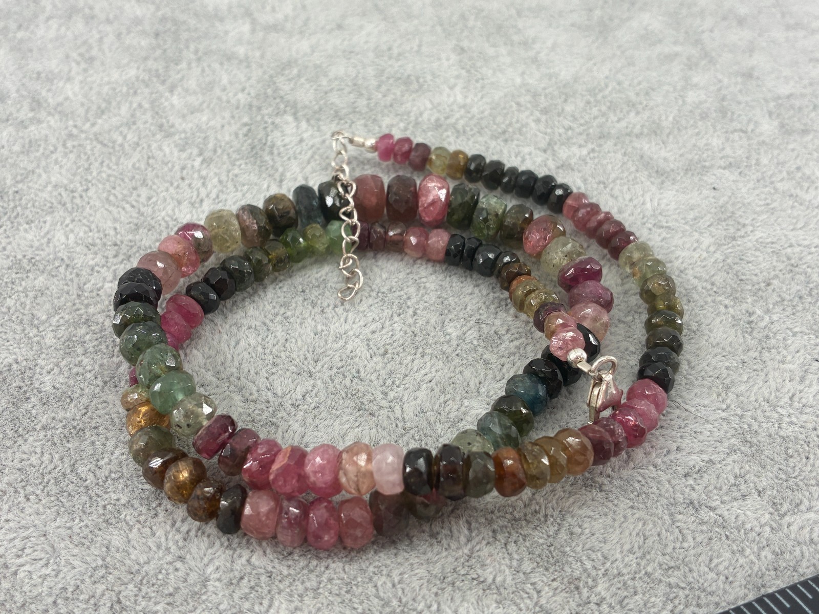 Multi Tourmaline Bead Necklace Sterling Silver 925 Signed KJC India 18in 5mm Box