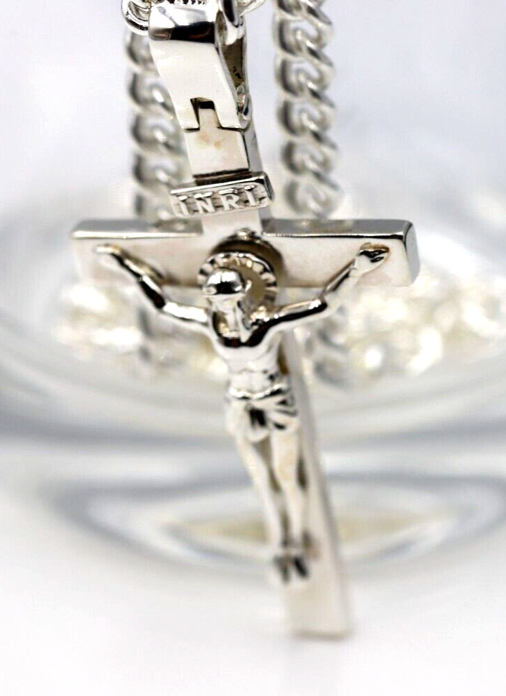 Genuine Sterling Silver Solid Heavy Crucifix Cross Pendant + 70cm Necklace Chain