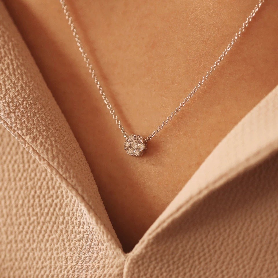 14K White Gold Halo Pendant Lab Grown Round 0.10CT Diamond Anniversary Gift