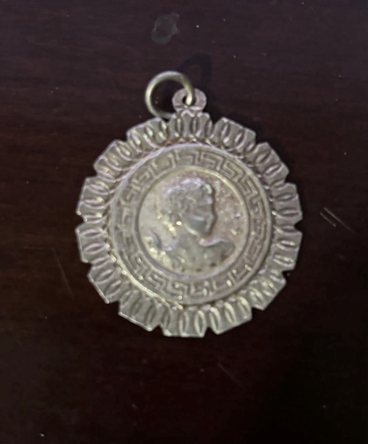 1000 Fine Silver Roman Coin Greek Key Pendant Necklace Sterling