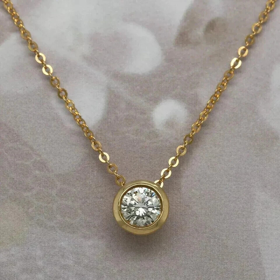 Solid 14K Yellow Gold Finish 3.00Ct Diamond Round Cut Solitaire Pendant